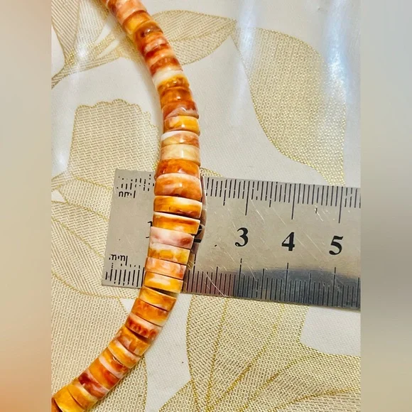Southwestorange spiny oyster heishi beads Graduated necklace Sterling Clasp 16